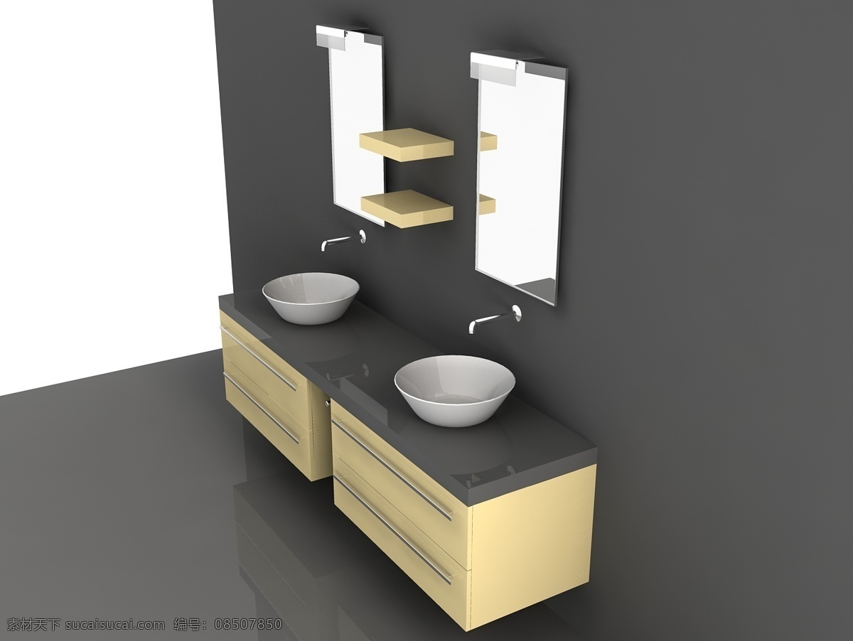 公共卫生 间 洗手盆 柜子 镜子 两个 3d模型素材 厨卫模型