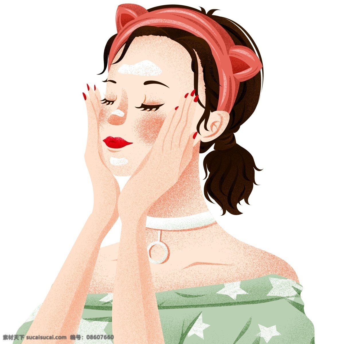 彩绘 美容护肤 脸部 护理 人物 插画 美容 护肤 女人 世界美容日