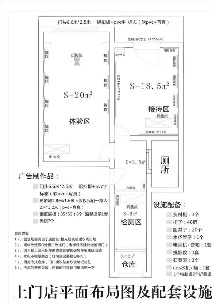 平面 布局 图 物资 配备 平面布局 物资配备 北山门店 投影仪 锦旗 矢量