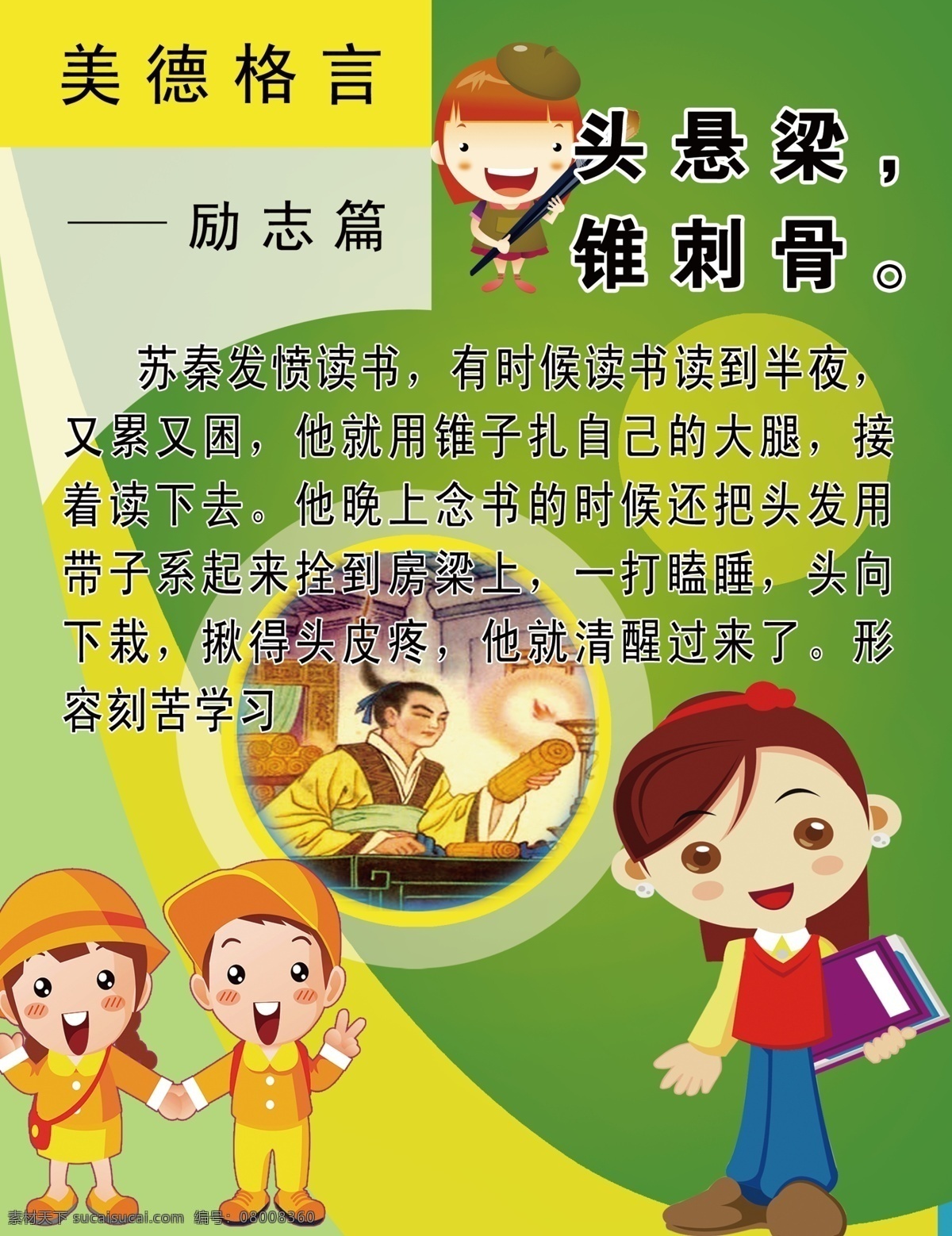 头悬梁 励志 小学生 励志故事 学校文化走廊 文化墙 文化背景 教室背景 教室布置 背景素材 分层 源文件