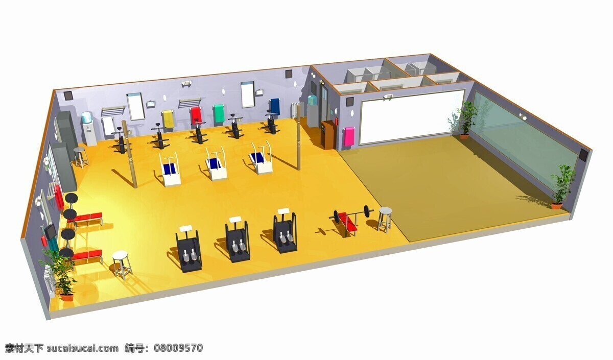 3d 健身房 室内设计 3d房子 房子模型 建筑设计 环境家居 白色