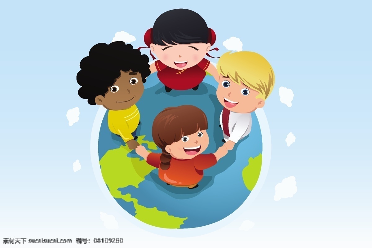 手拉手 小朋友 孩子 幼儿 小学生 地球 幸福 快乐 时尚 矢量 儿童主题 儿童幼儿 矢量人物