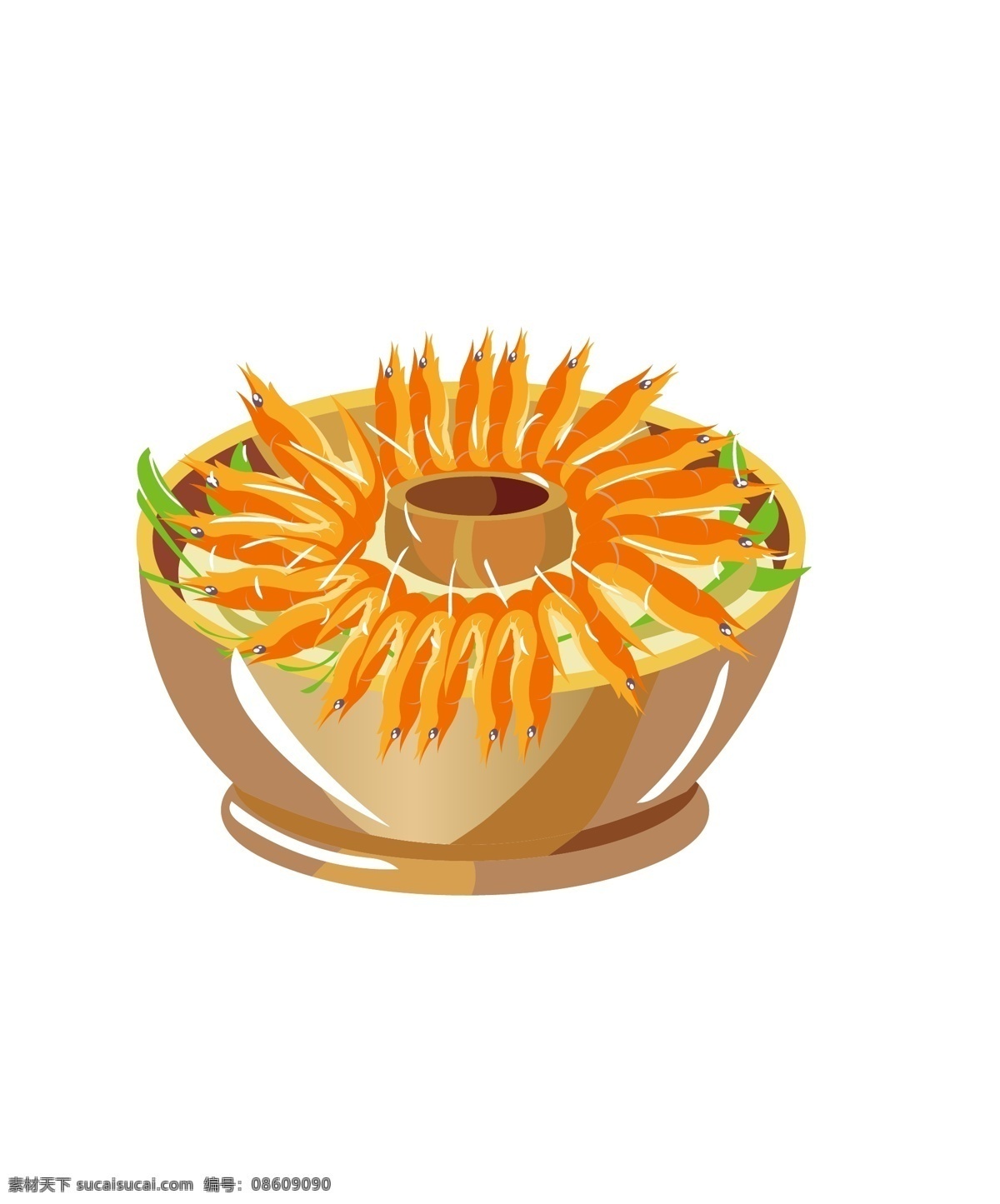 黄色 火锅 手绘 插画 手绘火锅 卡通火锅 红色的大虾 美味的大虾 黄色的火锅 漂亮的火锅 漂亮的大虾