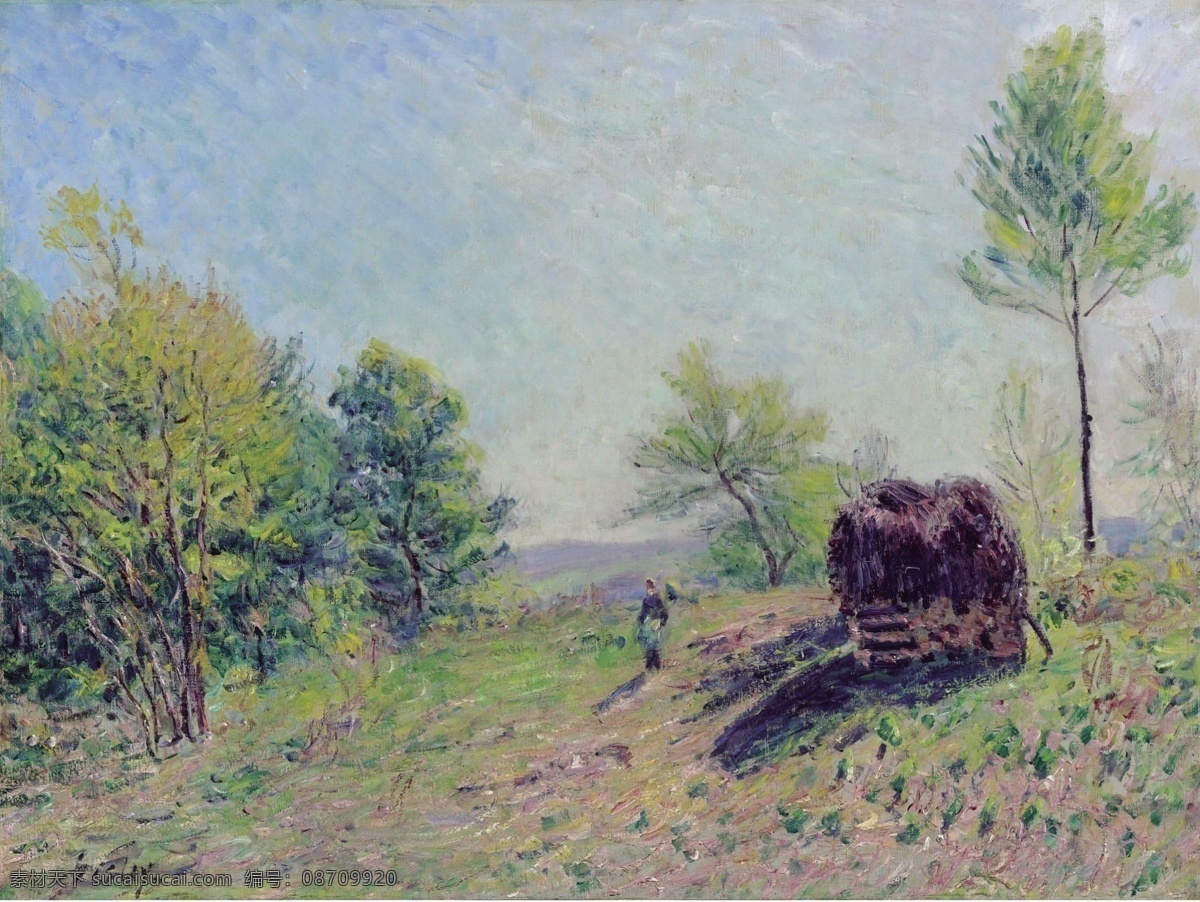 sisley 印象派 自然风景 天空 油画 装饰画 法国 画家 阿尔弗 莱德 西 斯莱 alfred spring forest the to going