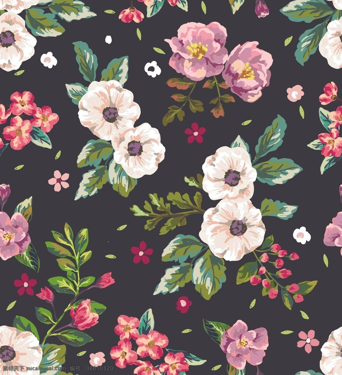 手绘花卉 花朵 鲜花 花卉插图 插图 壁纸图案 手绘 矢量 底纹边框 背景底纹 水彩 花边花纹