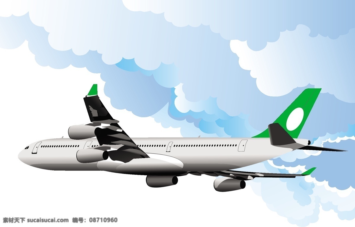 精美 飞机 矢量 飞翔 航空 交通工具 矢量素 写实 云层 航空客机 机翼 矢量图 其他矢量图
