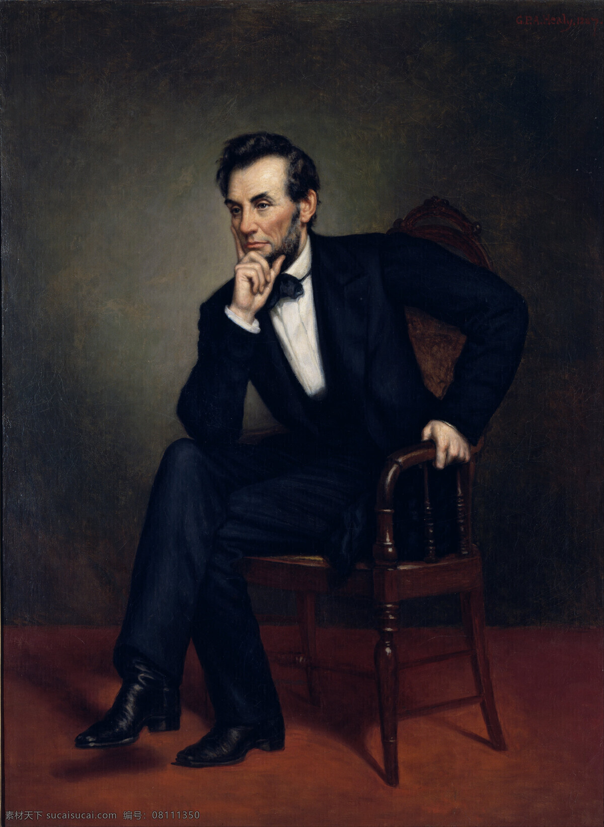 亚伯拉罕 林肯 美国第 任总 统 全身坐像 沉思 解放黑奴令 南北战争 19世纪油画 乔治 皮特 亚历山 大作品 油画 绘画书法 文化艺术