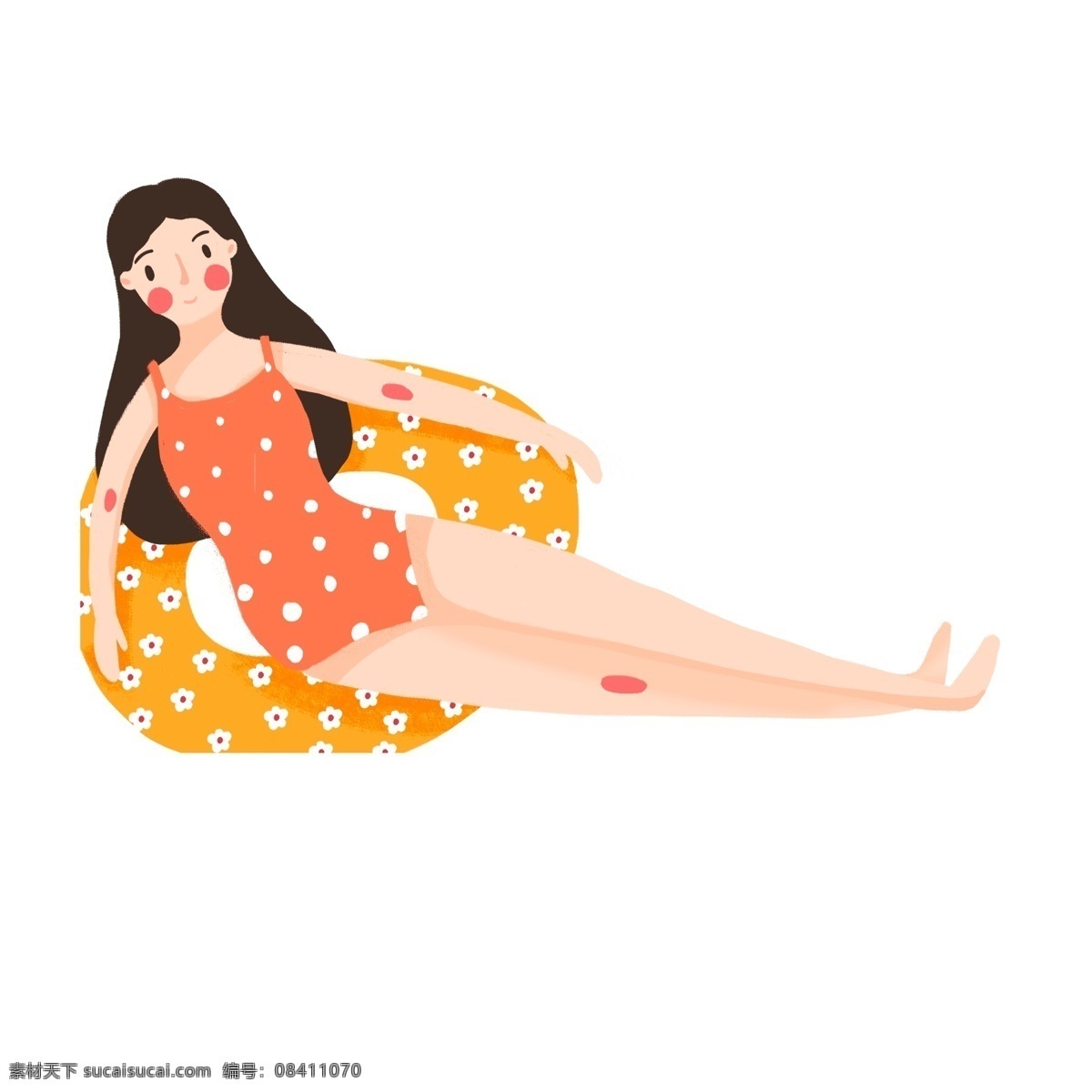 坐在 游泳 圈 女生 彩绘 女孩 插画 少女 泳衣 游泳圈 人物设计