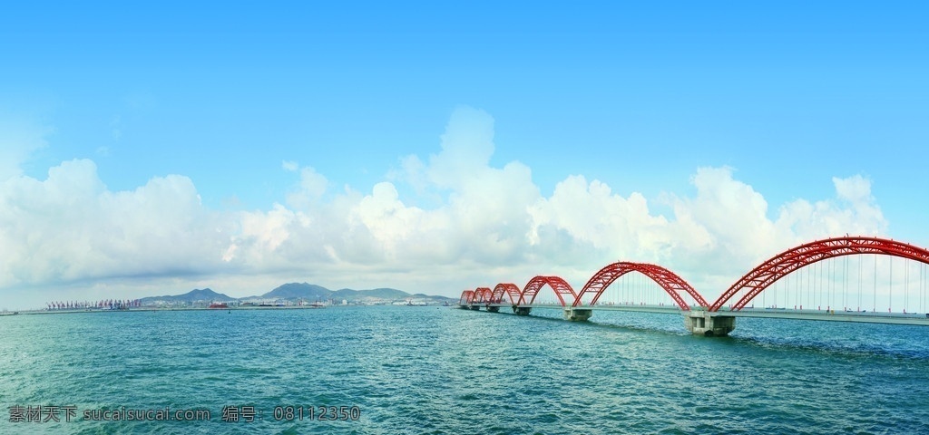 跨海大桥 蓝天 大海 大桥 桥梁 跨海桥 白云 海水 自然风景 自然景观