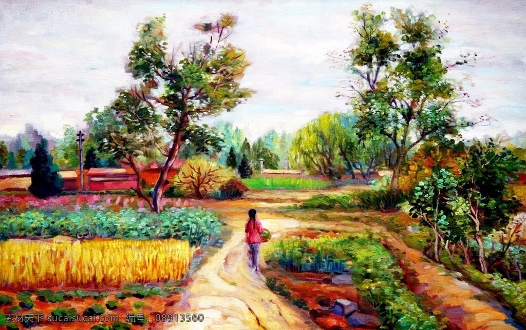 浓浓乡情 美术 油画 风景 乡村 庄稼 小路 树木 树林 花草 房屋 女孩子 油画艺术 油画作品31 绘画书法 文化艺术
