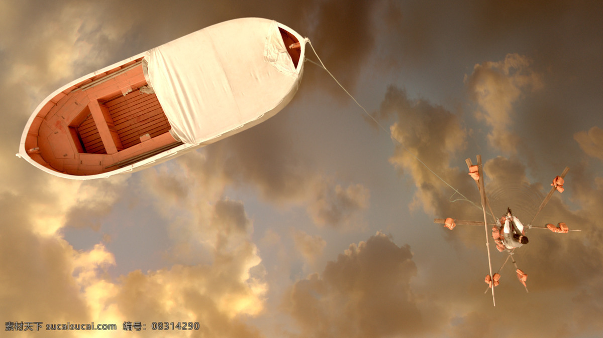 少年 派 奇幻 漂流 海上 反射 天空 船 人物摄影 人物图库