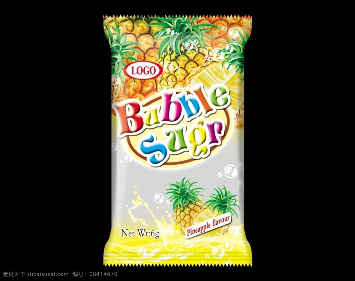 菠萝味展开图 汽 泡 糖 分层 菠萝 汽泡 食品包装袋 水果 英文 源文件 字母 汽泡糖 菠萝味 矢量图 艺术字