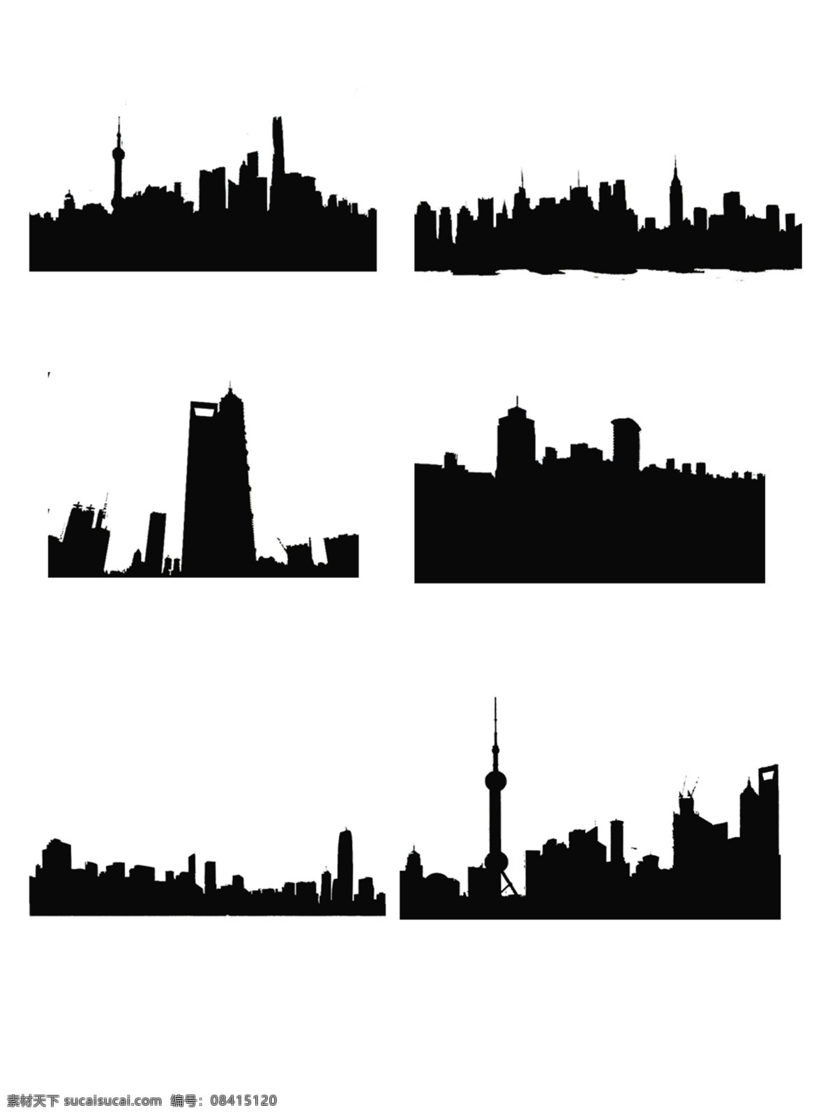 城市 剪影 建筑 简洁 黑白 夜景 城市剪影