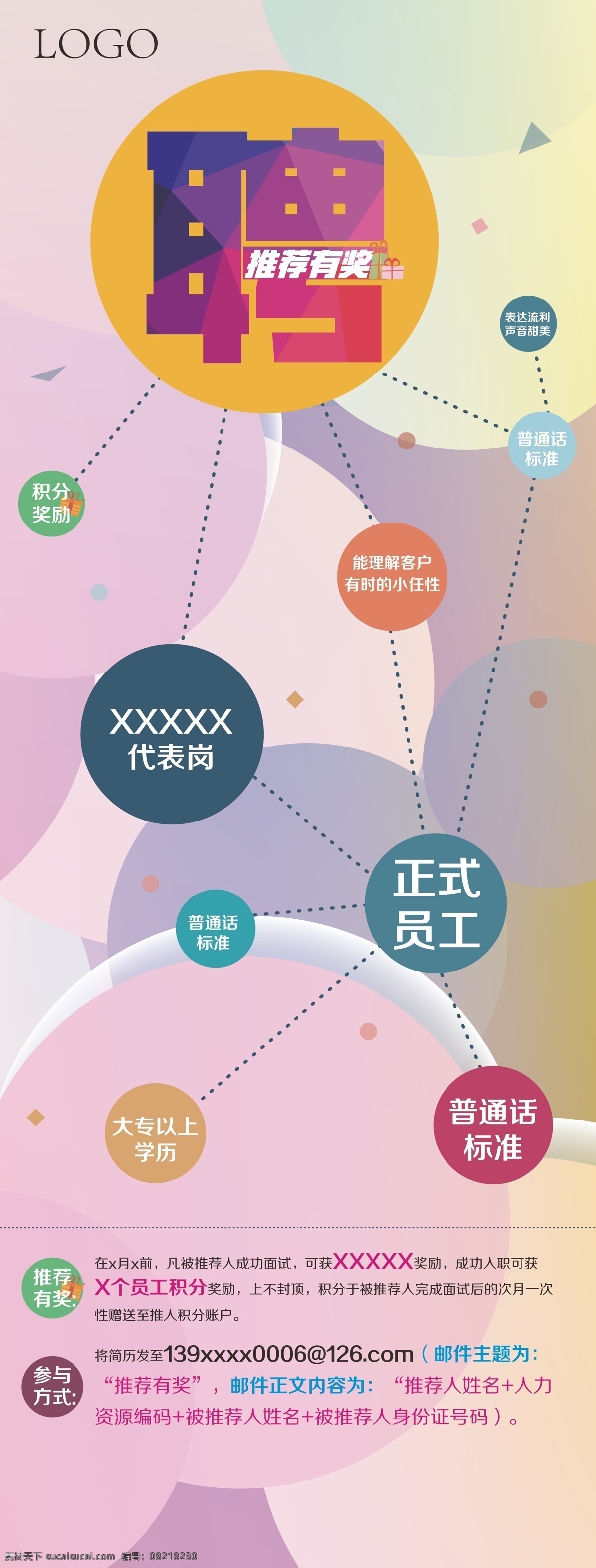 矢量 招聘海报展架 圆形分支图 大圆点 白色