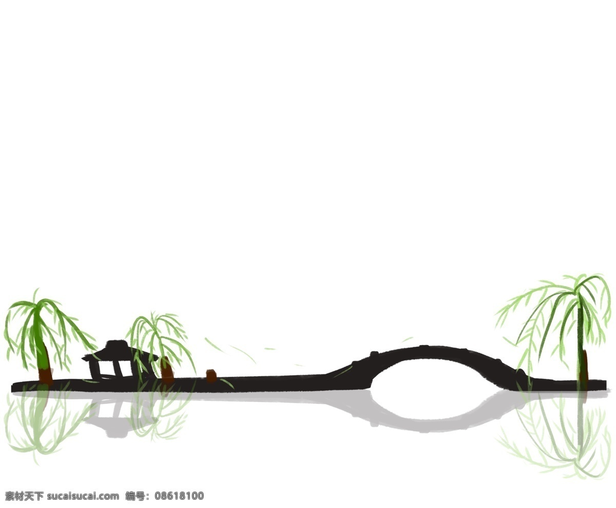 树木 铁桥 分割线 插画 树木分割线 铁桥分割线 桥 杨柳 柳树 分割线插图 分割线插画 建筑