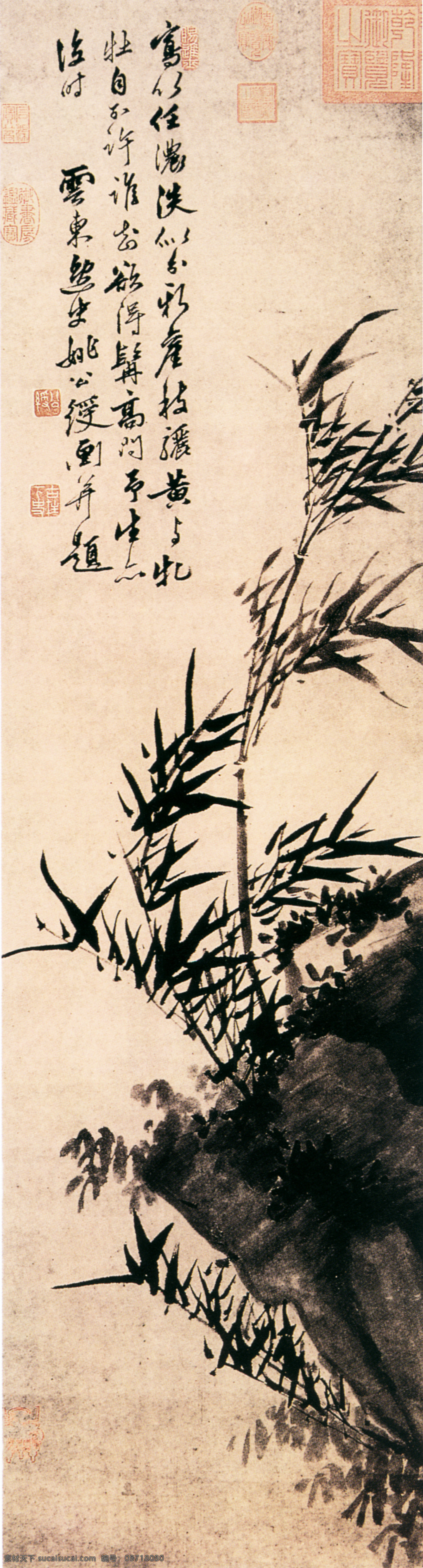 中国 花鸟画 名家 姚 绶 书画 真迹 竹石 图 古画 花鸟 墨笔 山石 书画真迹 竹石图 中国花鸟画 名家姚绶 立轴纸本 数竿新竹 风中枝叶 浓淡墨色 疾笔劲力 写意竹子 文化艺术