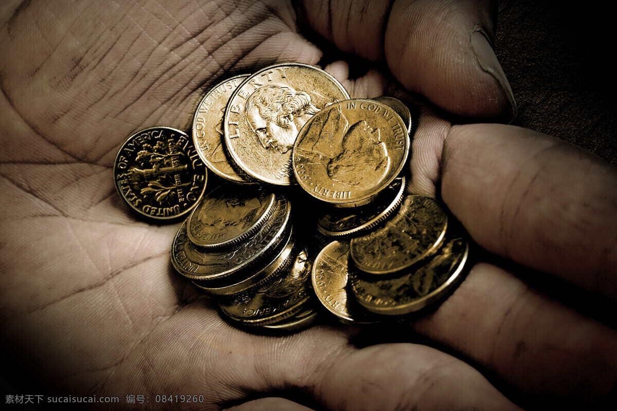 手上 钱币 硬币 金币 钱 货币 金融货币 手掌 掌心 手 商务金融