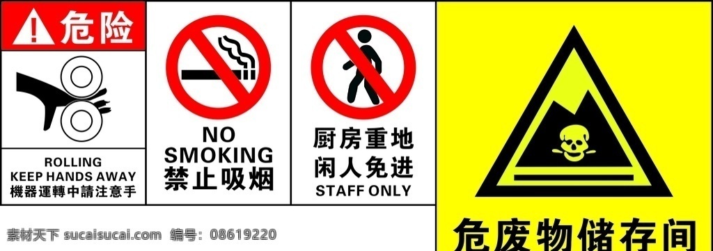 危险标识 禁止 入内 危险 严禁 吸烟 危废物