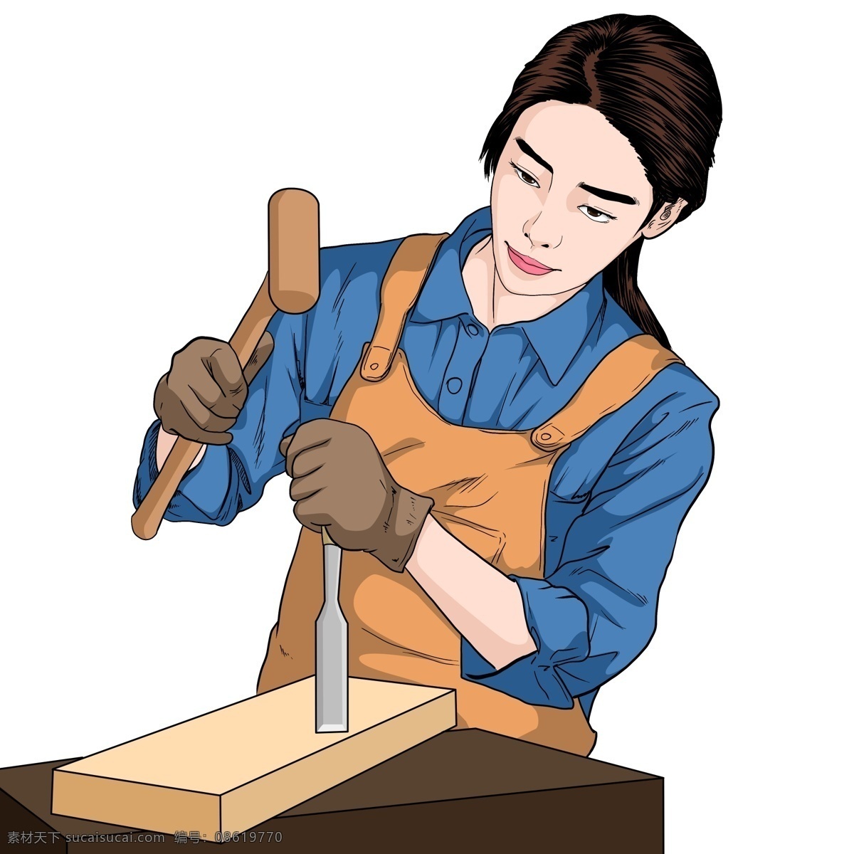 手绘 风 木工 工人 商用 手绘风 木工工人 女工人 装饰图案