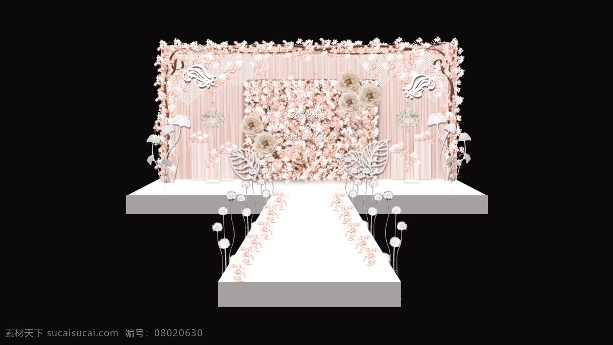 婚礼 粉色 唯美 舞台 布置 小清新 雅致 浪漫 淡粉 花墙 精致道具
