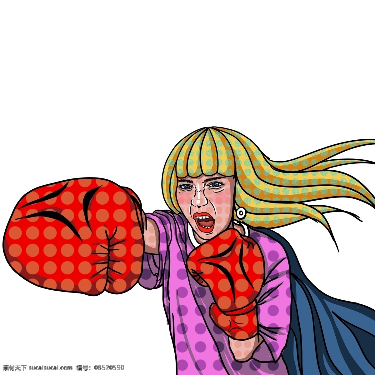 波普 风 打拳 少女 人物 创意 彩色 拳击 运动 女生 波普风 80年代复古 人物设计