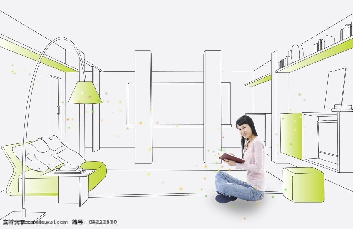 高清 分层 用心 学习 大厅 沙发 台灯 职业女性 提高水平 读书看报 宽敞的办公室 psd源文件