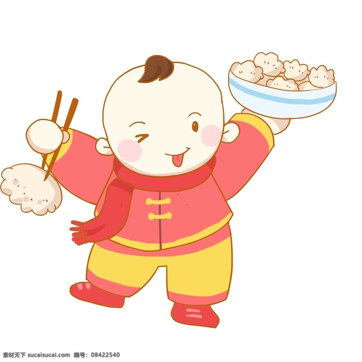 立冬 吃 饺子 小 男孩 免 抠 二十四节气 中国传统 围巾 中国风 娃娃 原创手绘 卡通男孩子 喜庆 美味 没事 食物 碗筷