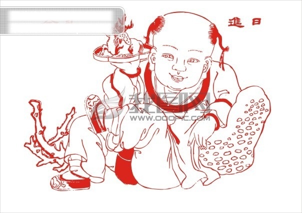 散 财 童子 散财童子 日进斗金 卡通线描人物 矢量图 矢量人物
