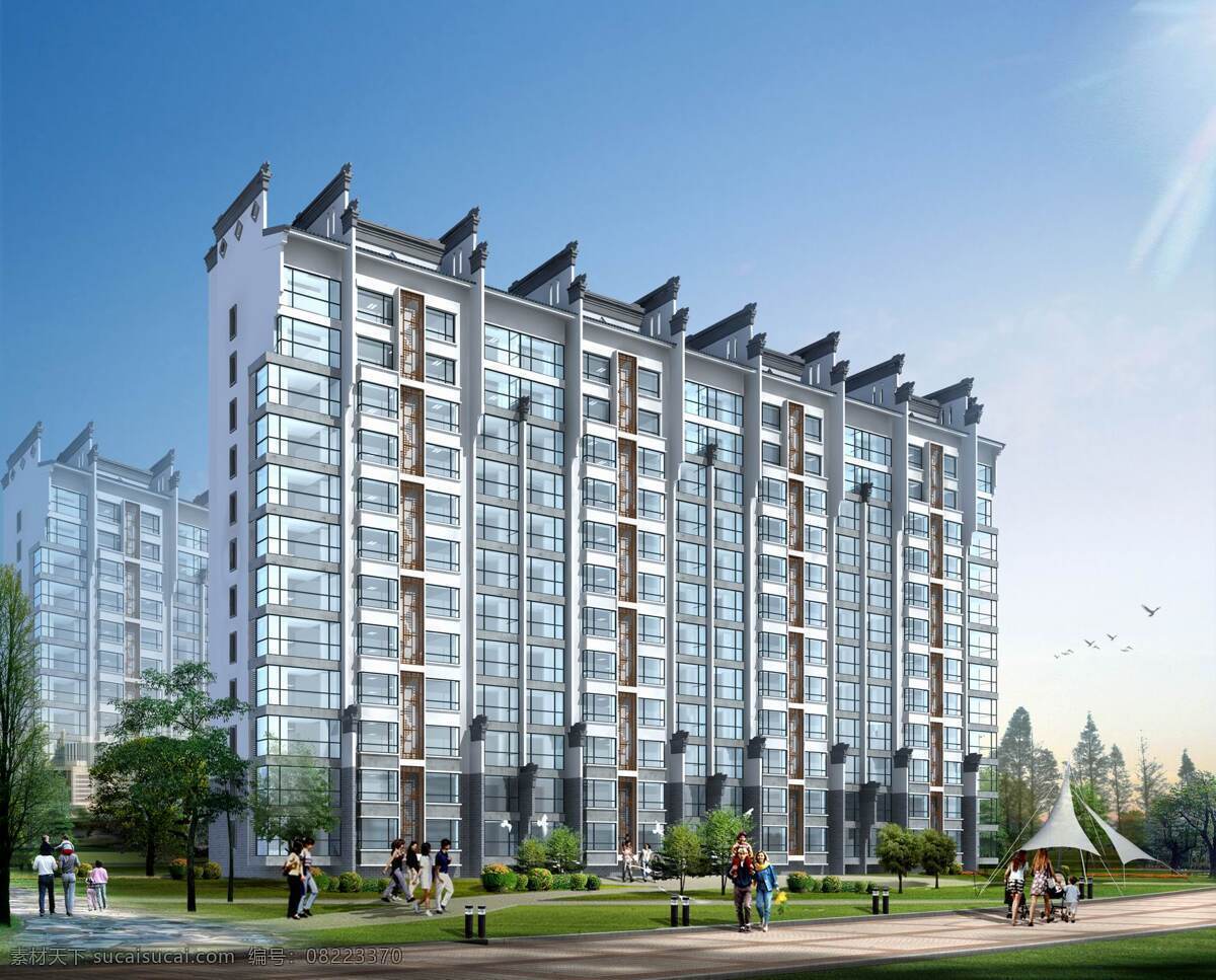 徽派 住宅 小 高层 效果图 建筑设计 图纸 小高层 cad素材 建筑图纸