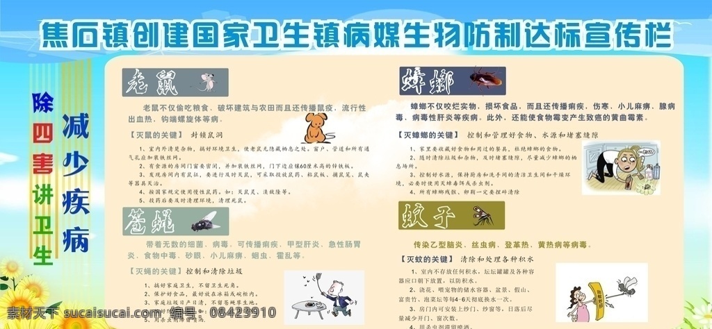 病 媒 生物 防 制 达标 宣传栏 宣传专栏 蓝底 除四害 蓝字 白底
