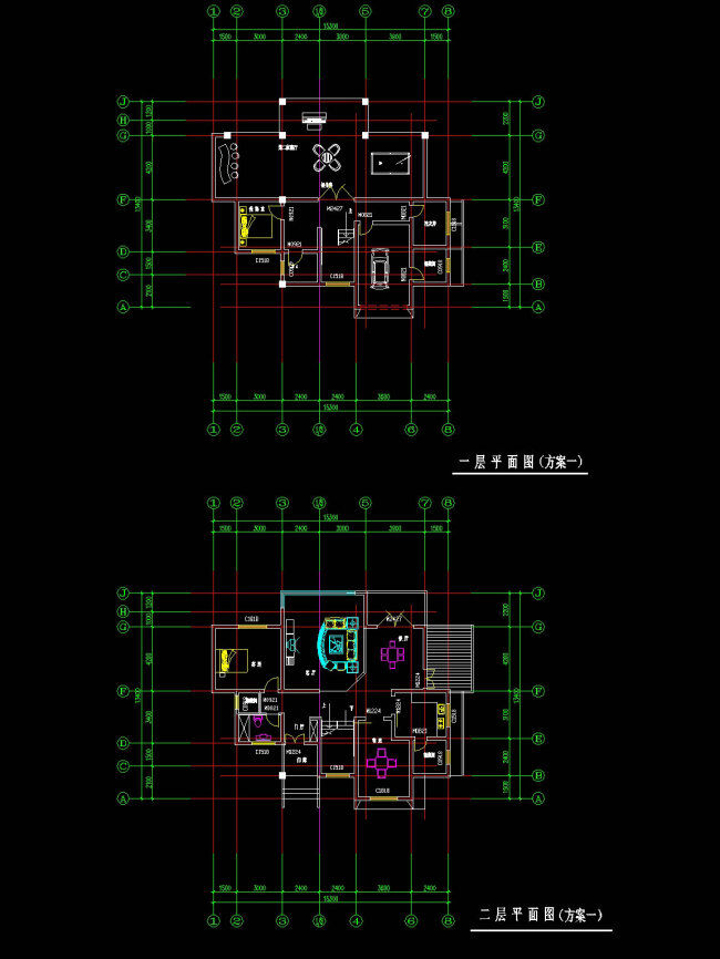 施工 平面图 cad 图纸 建筑图纸 源文件 设计图 施工图 图纸模板下载 豪华别墅 dwg 黑色