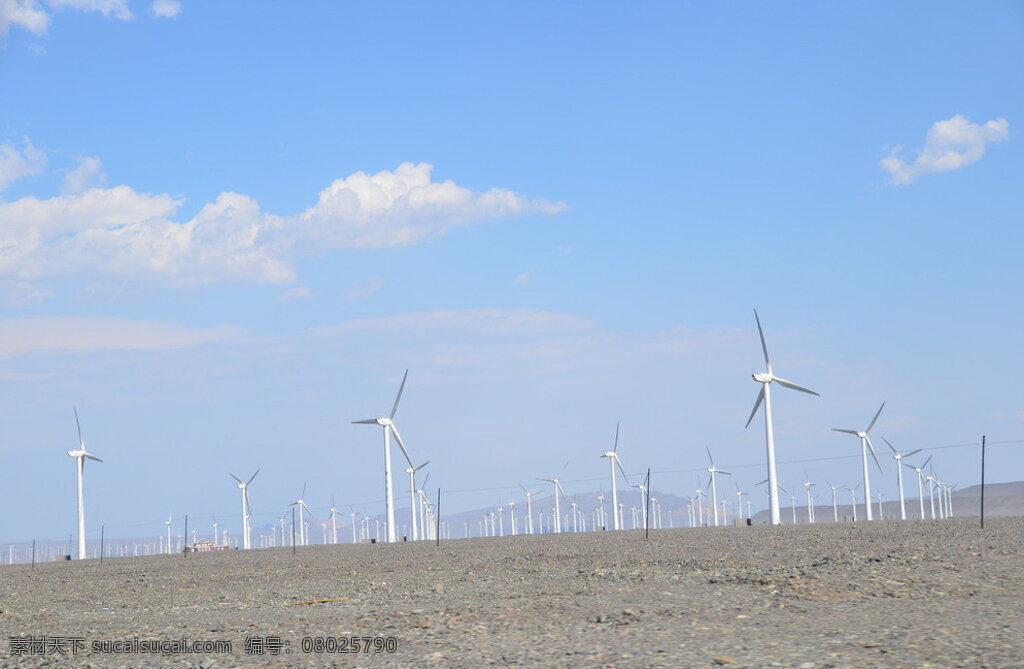 发电风车 新疆 沙漠 大漠 蓝天白云 天空 白云 自然风景 自然景观 风景美图 工业生产 现代科技