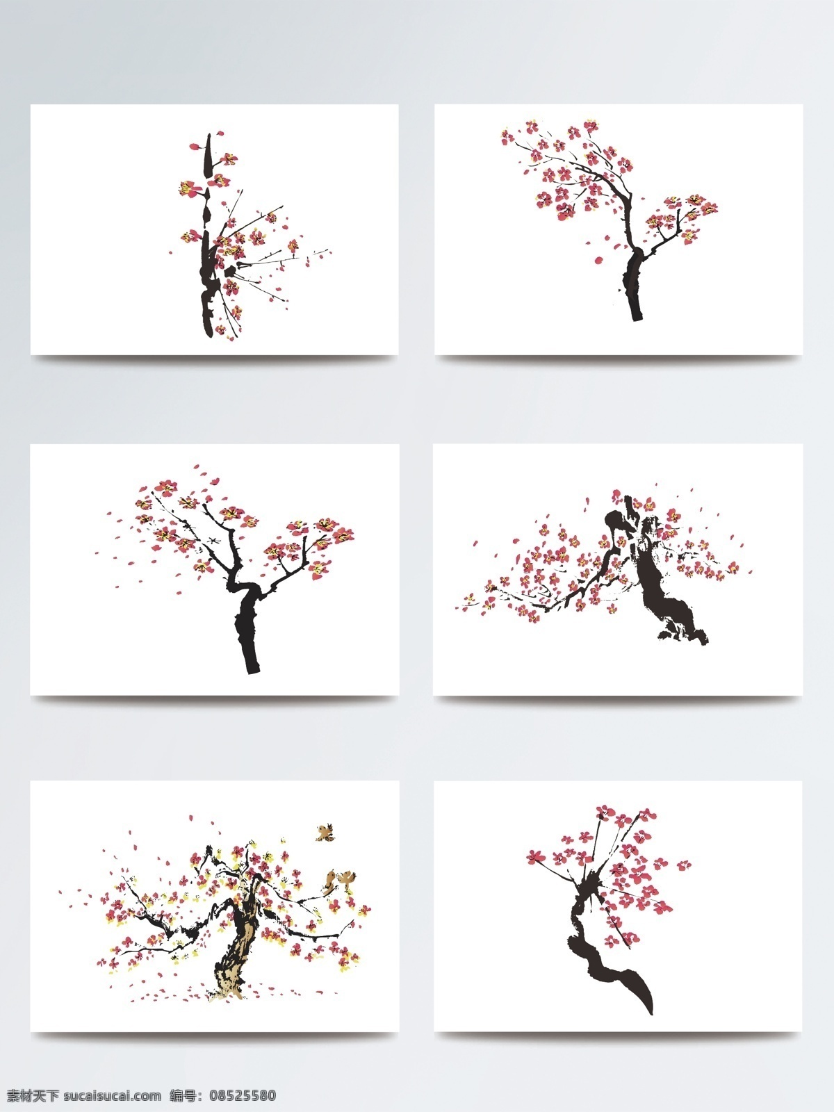 水墨 桃花 背景 漫画 底纹 矢量素材 图案 装饰元素 ai素材