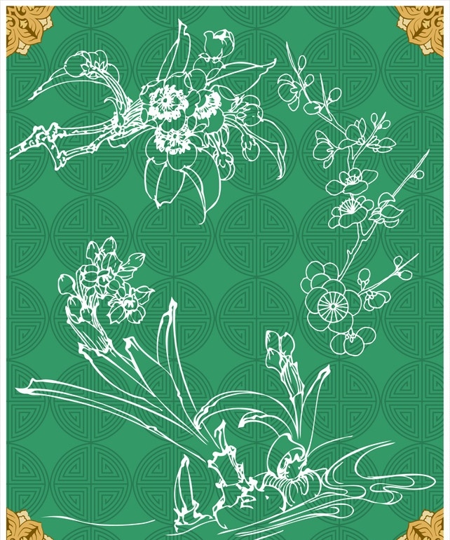 小花矢量素材 白描花朵 花苞 花朵 花蕊 樱花 桃花 线稿 手绘 底纹 花线描 线描 背景素材 背景图案 角隅纹样 矢量 设计素材 线描矢量素材 花纹花边 底纹边框