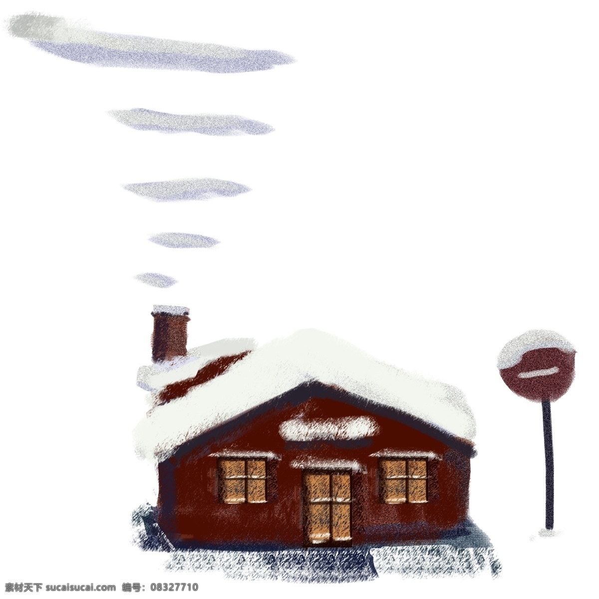 彩绘 复古 肌理 雪屋 插画 冬季 烟囱 房子 复古肌理 手绘