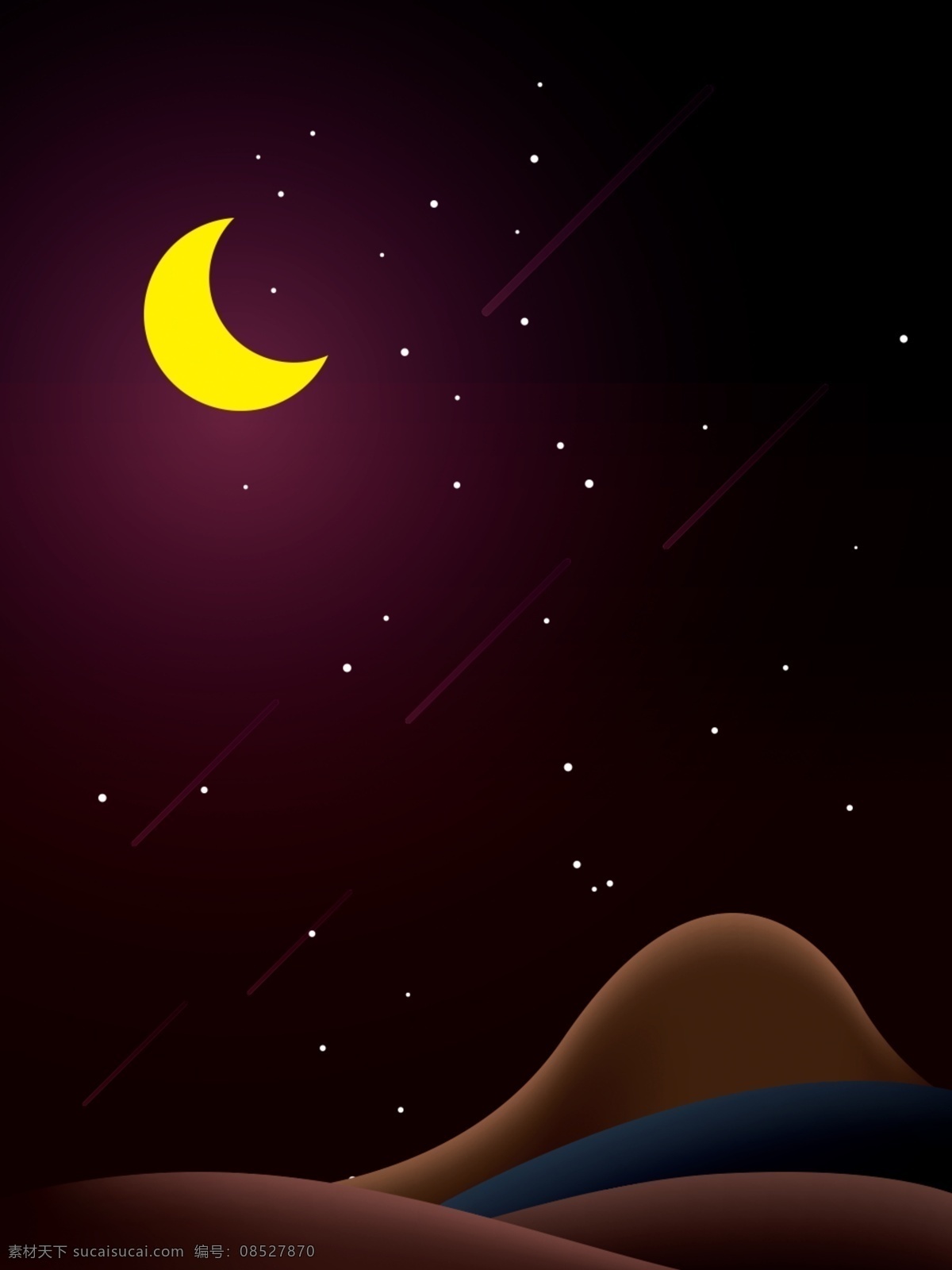 夜晚 卡通 星空 月亮 山丘 美景 背景 图 背景图