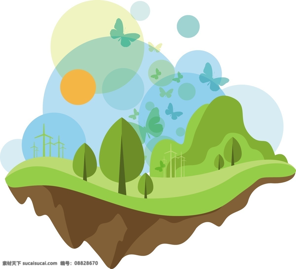 生态环保插图 生态 树木 生态地球 绿叶 绿色 风景 节能 能源 环保 eco 手绘 时尚 背景 矢量