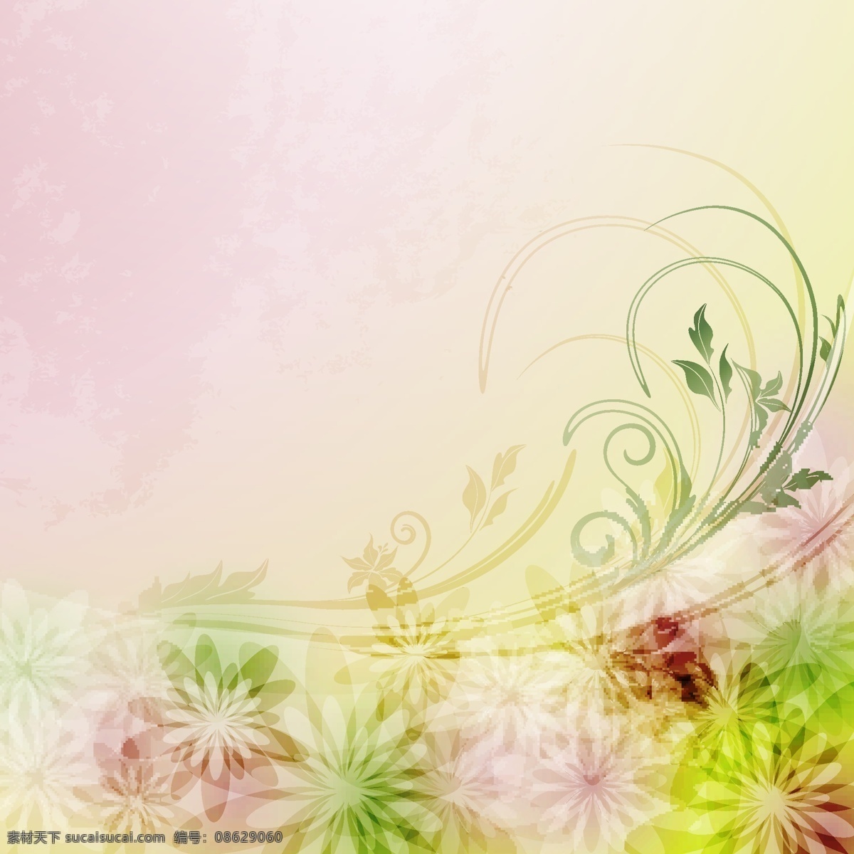 矢量 朦胧 卷曲 枝叶 背景 蝴蝶花卉 花朵 花纹 幻彩背景 卷曲枝叶 模糊 曲线 线条