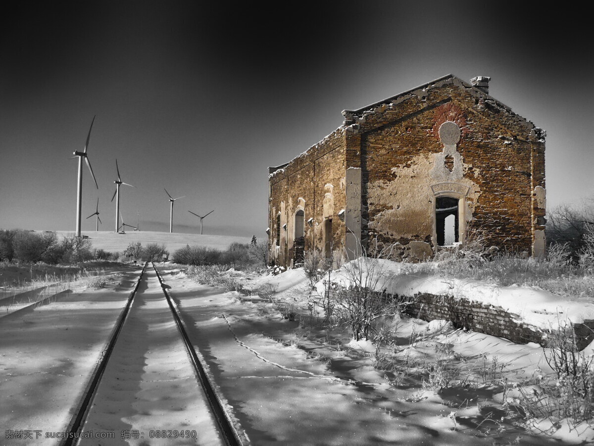 冬天 古老 废墟 建筑 捷克 雪 铁路 萧条