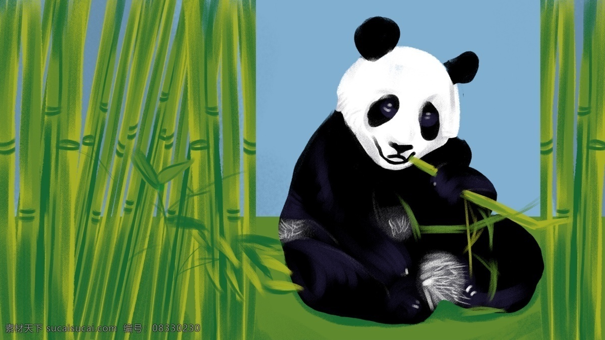四川成都 熊猫 吃 竹子 插画 成都 动物 四川 配图 文章配图