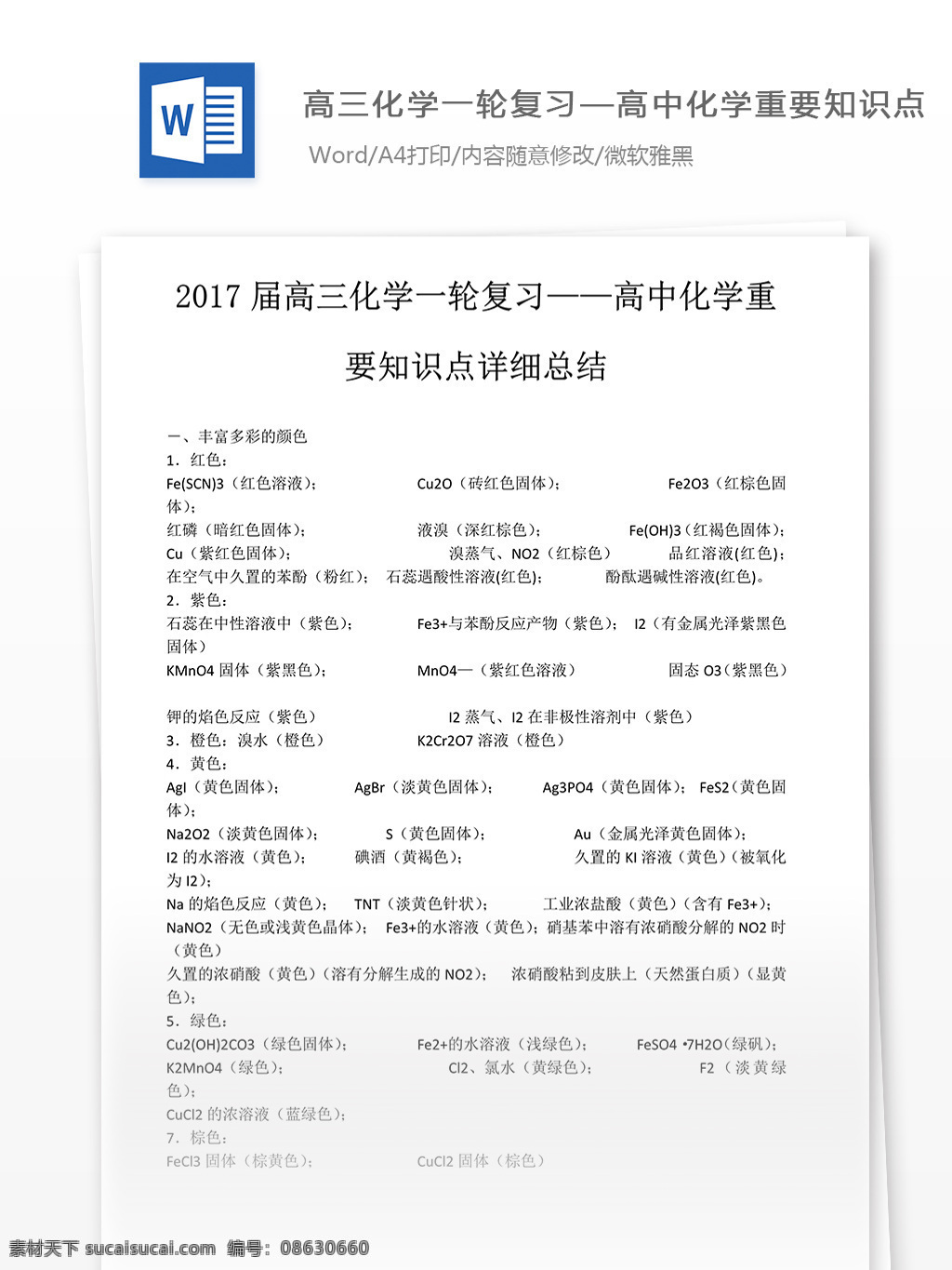 高三 化学 一轮 复习 高中化学 重要 知识 高考 高中 化学资料 化学知识点 知识点总结 化学总结 化学练习题 高考练习题 化学题库 复习资料
