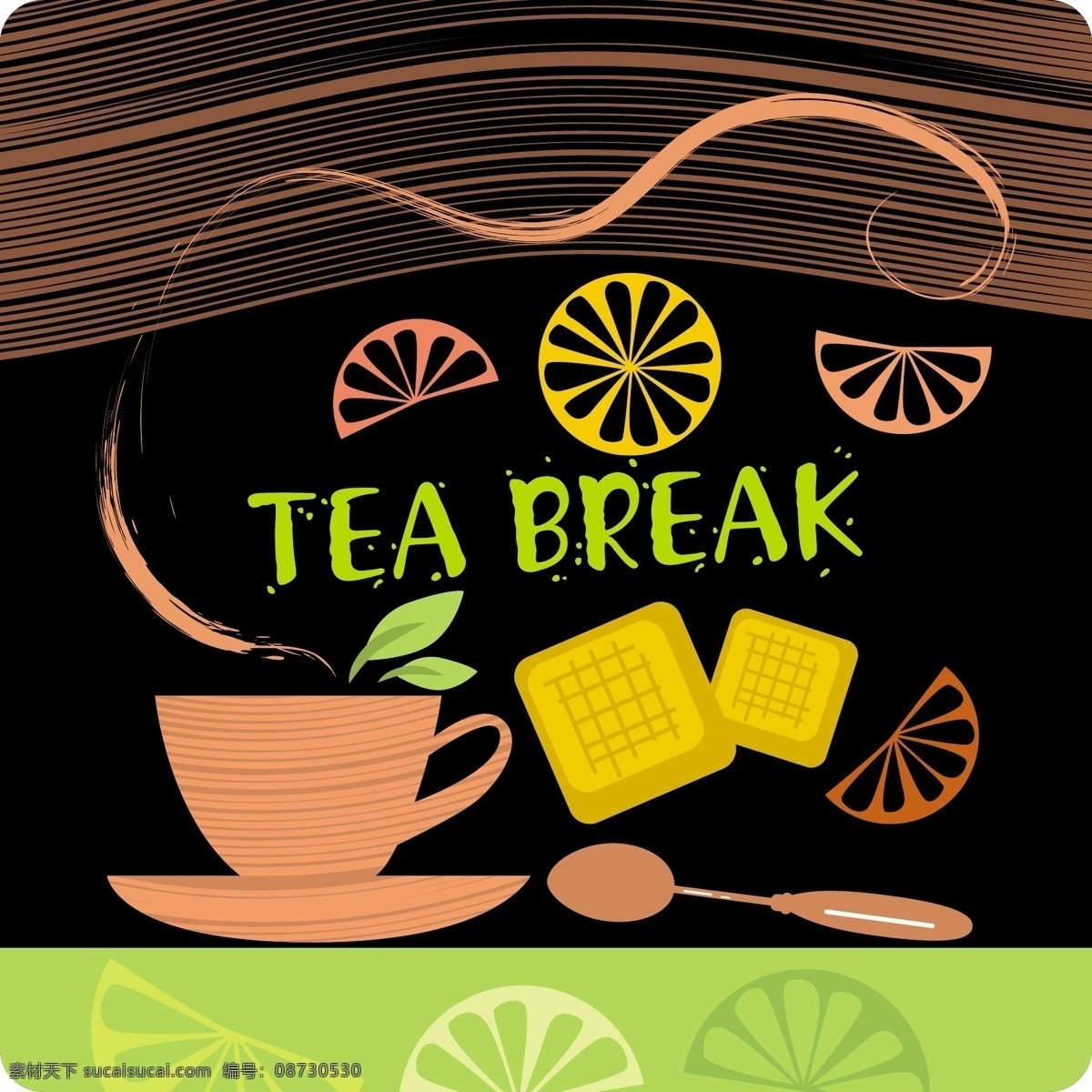 款 饮品 海报 茶杯 橙子 勺子 设计素材 矢量海报 矢量素材 线条 一款饮品海报 其他海报设计