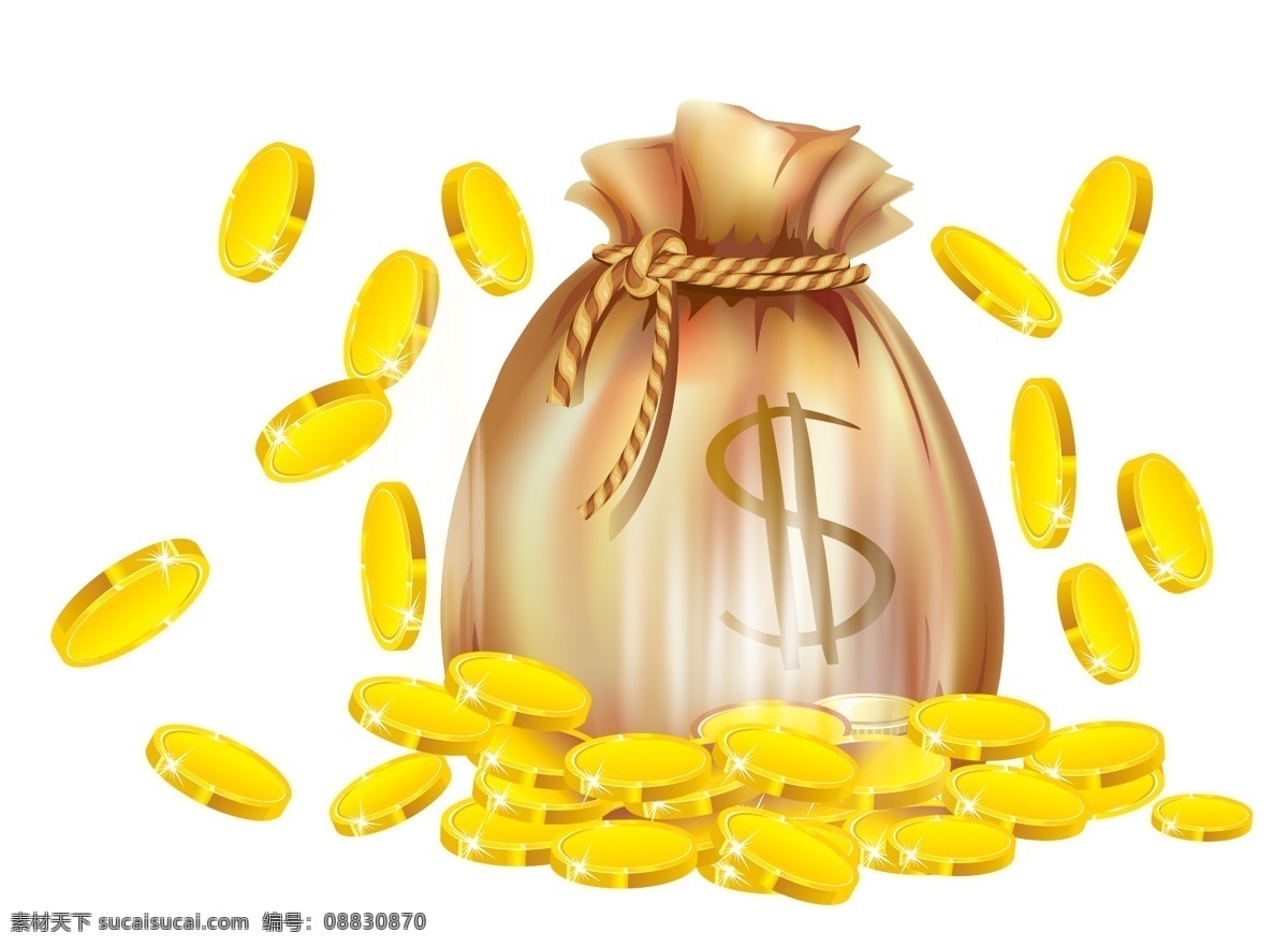 钱袋金币 金币 钱袋 漫画 钱 袋 撒落的金币 一堆钱 一堆金币 喷撒的金币 卡通设计