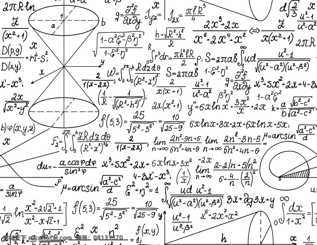 手绘数学公式 手写 方程式 函数 教学 计算 数学题 数学公式 底纹背景 矢量 生活百科 学习用品