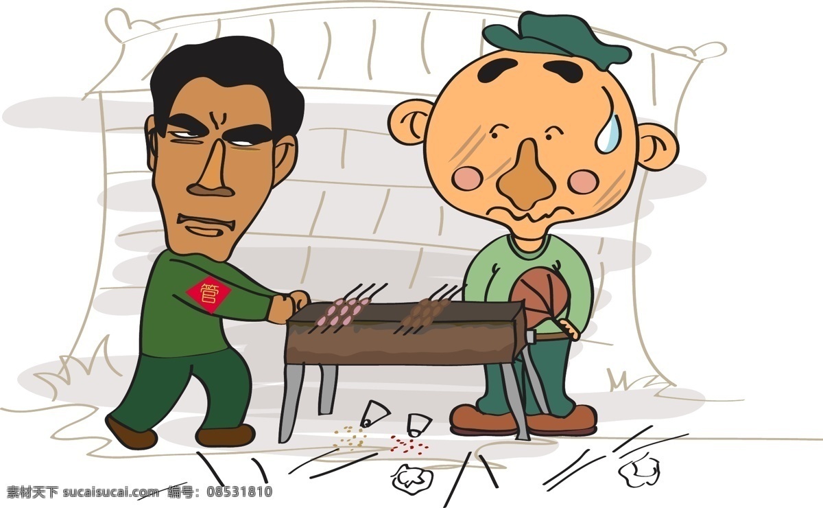 经典 小品 羊肉串 漫画 人物 矢量 小品人物 场景 陈佩斯 朱时茂 矢量图 矢量人物