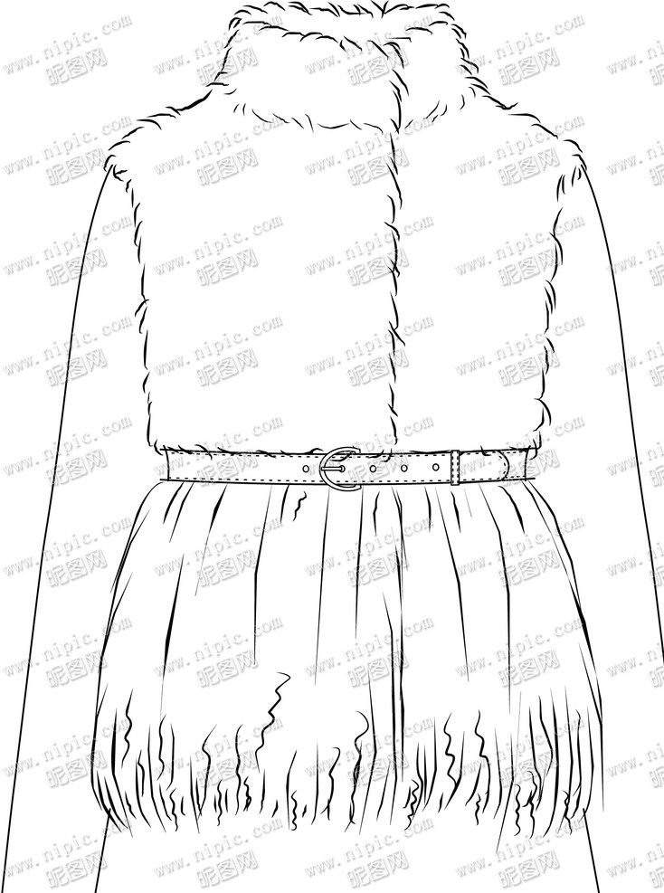 开衫 效果图 款式图 流行服饰 服饰 定货会 春夏 最新矢量 女装 服装 服装设计 外套 上衣 风衣 毛领 收腰 腰带 最新 款式 图 大全