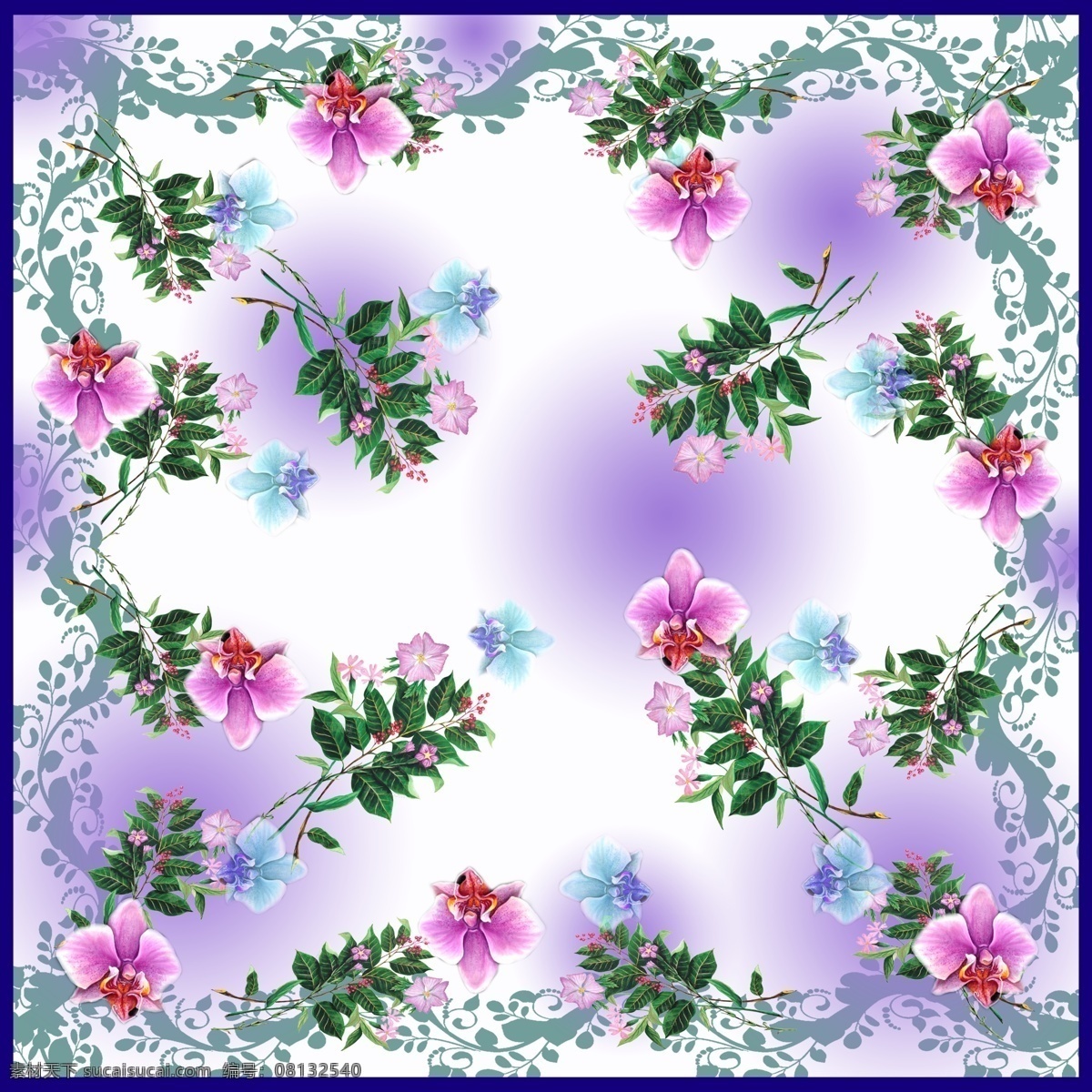 纺织品 方巾 花卉元素 装饰 花卉 图案