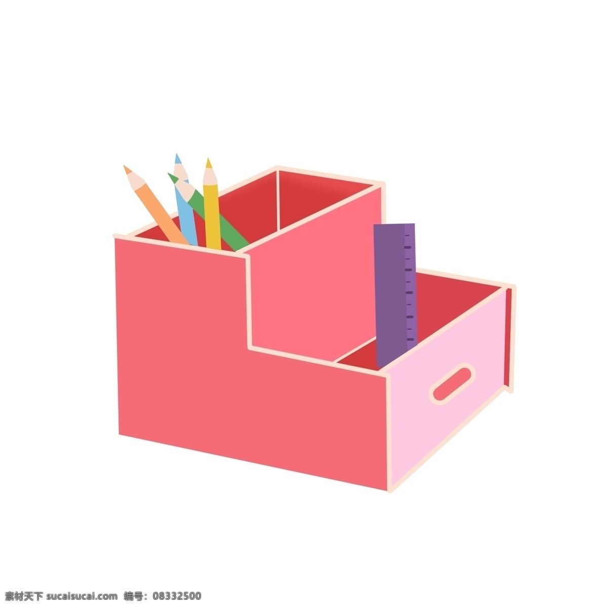 手绘 粉色 扁平化 简约 文具盒 铅笔 尺子 收纳盒 手绘文具盒 粉色文具盒