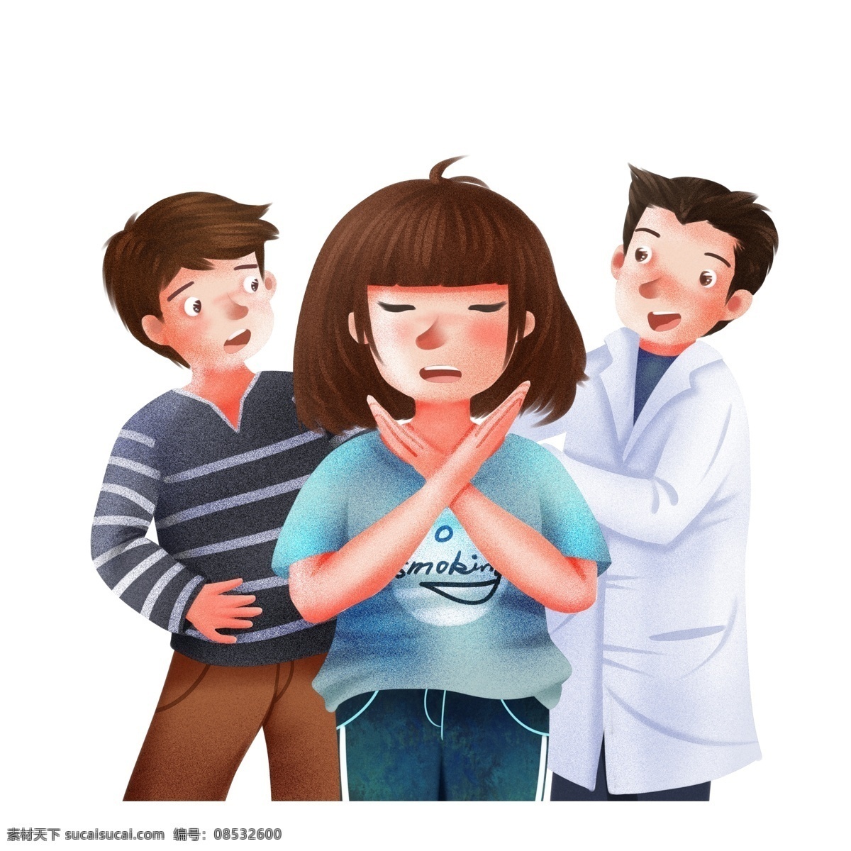 复古 肌理 手绘 医生 患者 人物 插画 女孩 男孩