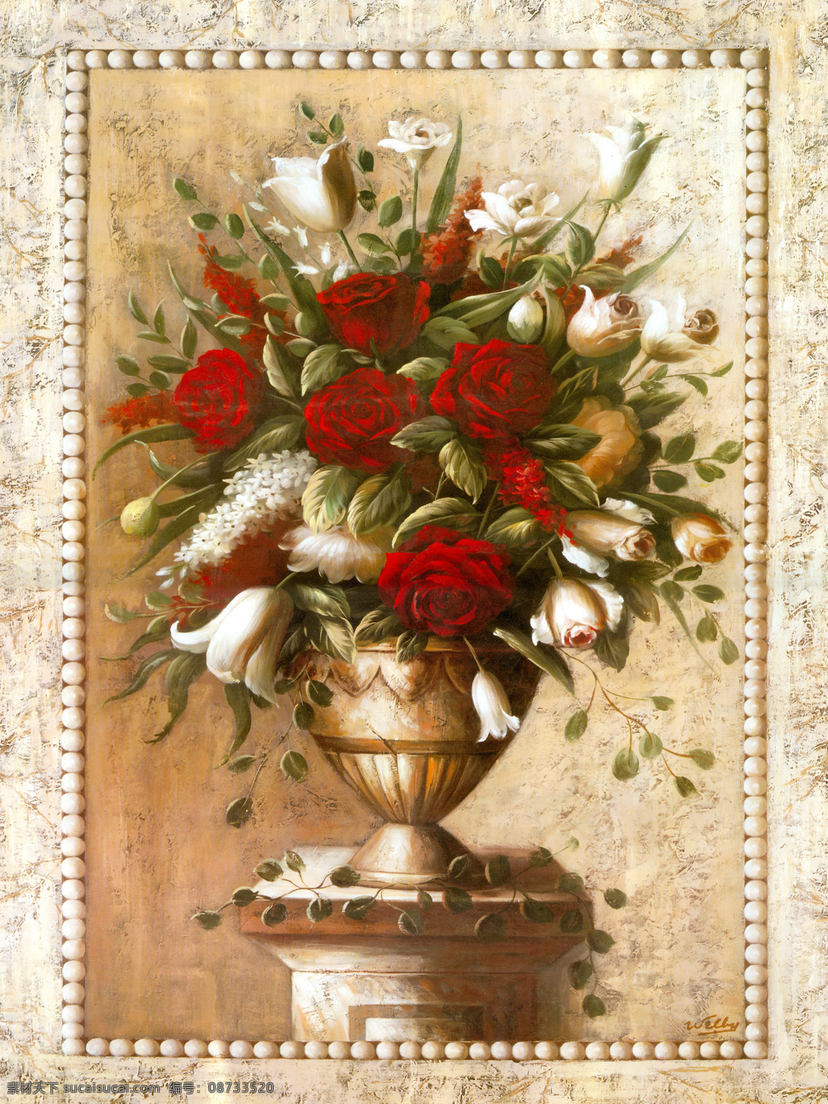 美丽 花朵 装饰画 红玫瑰 油画 中国画 绘画 书画文字 文化艺术